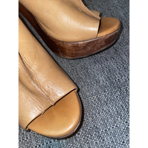 Diane Von Furstenberg DVF Mule 8.5 Leather Peep Toe Platform Chunky Boho Retro - Picture 12 of 16